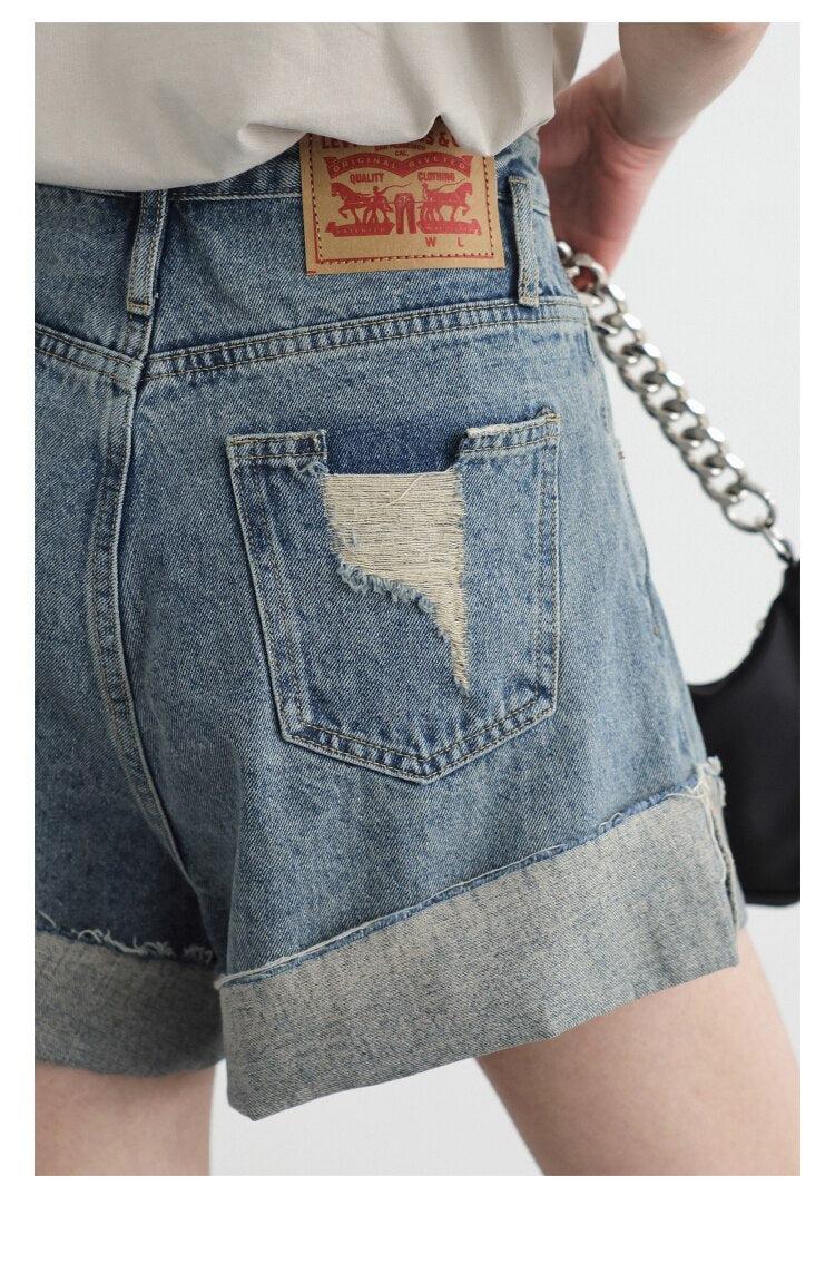 Distressed and Slit Jean Shorts - KAYSMAR