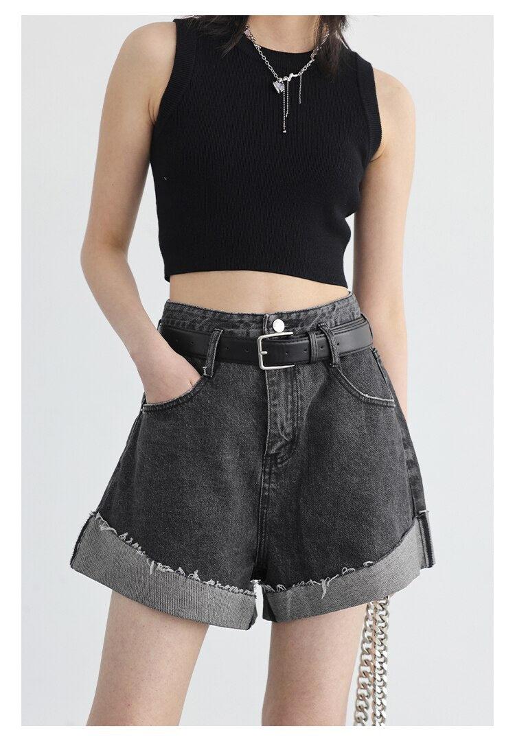 Distressed and Slit Jean Shorts - KAYSMAR