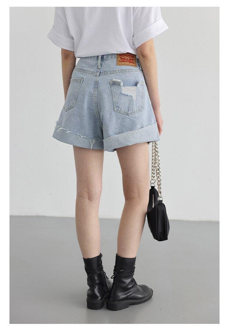 Distressed and Slit Jean Shorts - KAYSMAR