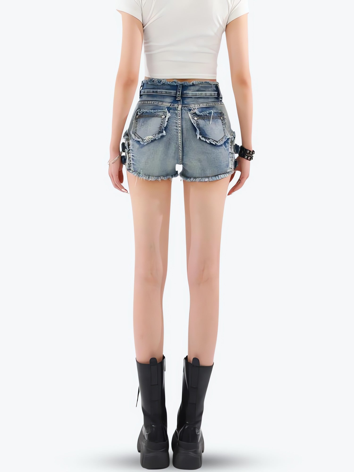Distressed Cut Out Denim Shorts - KAYSMAR