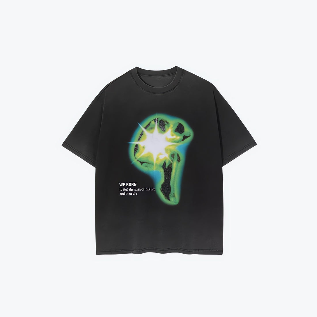 Distressed Green Human Figure Printed Tee - KAYSMAR