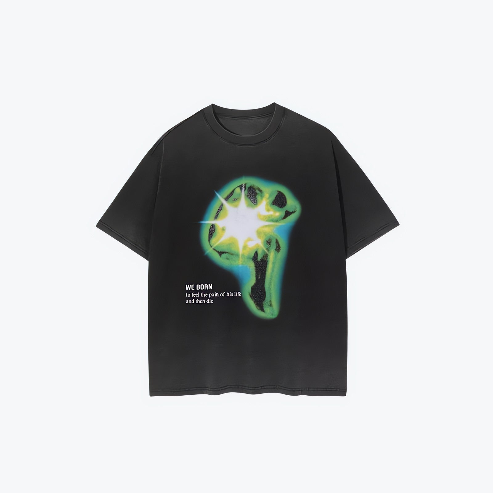 Distressed Green Human Figure Printed Tee - KAYSMAR
