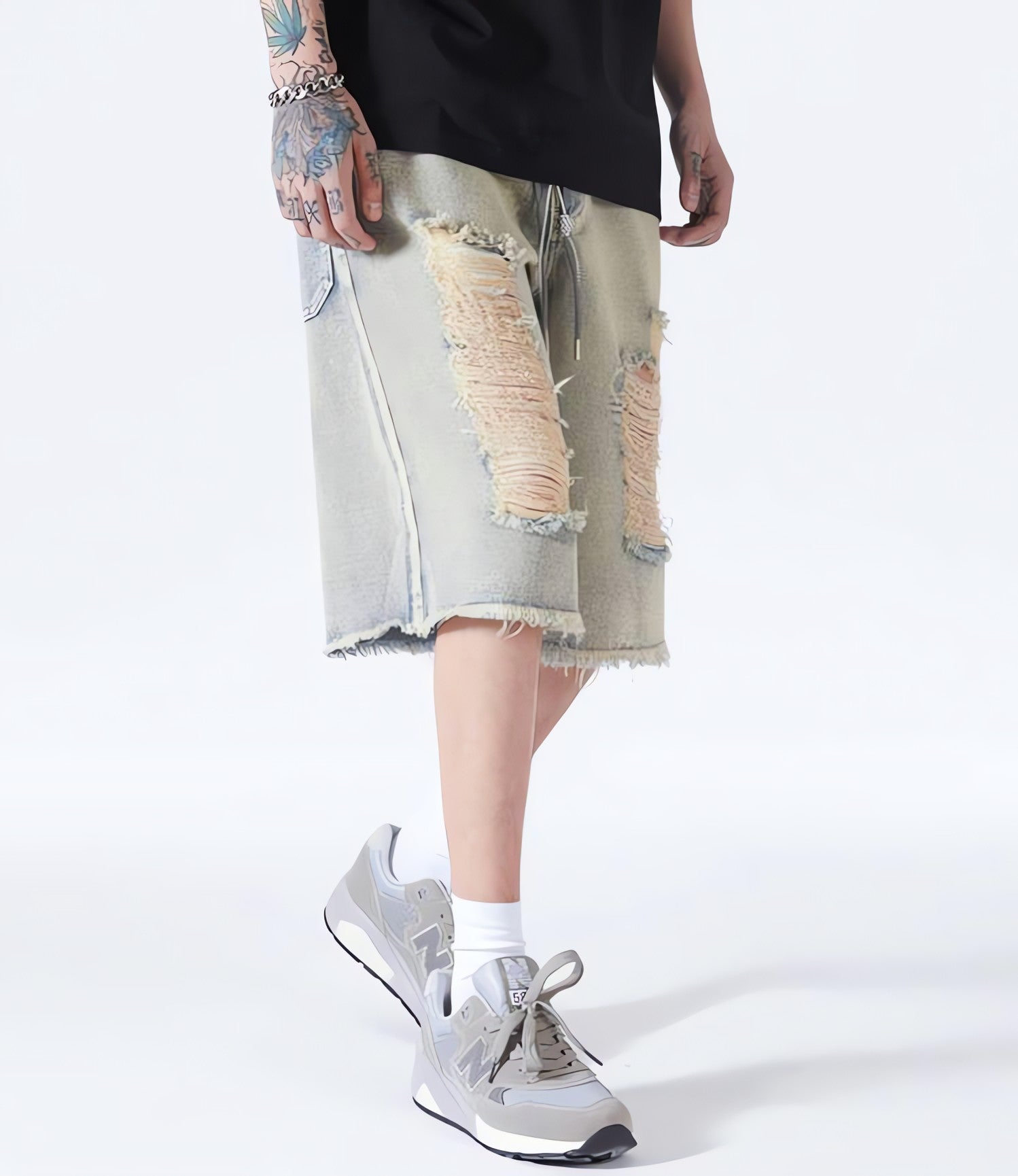 Distressed Light Wash Denim Shorts - KAYSMAR