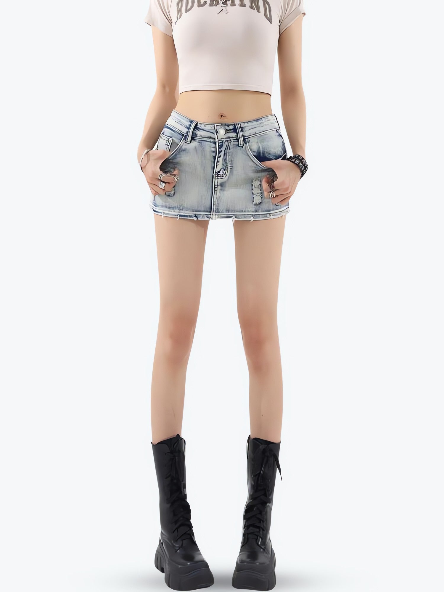 Distressed Low Rise Mini Skirt - KAYSMAR