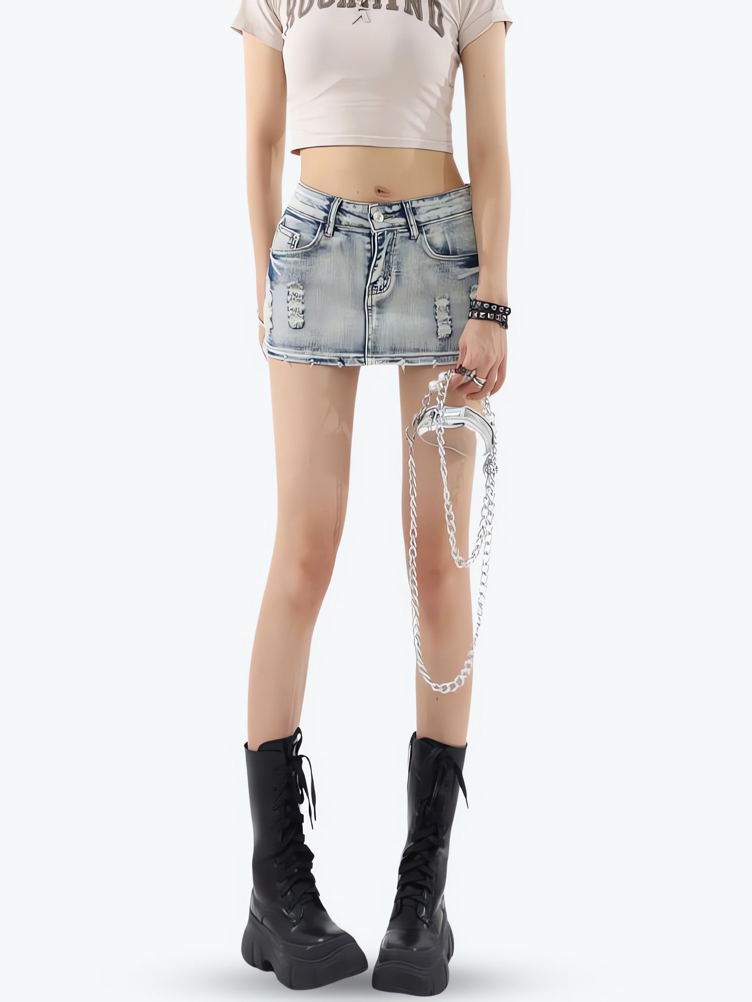 Distressed Low Rise Mini Skirt - KAYSMAR