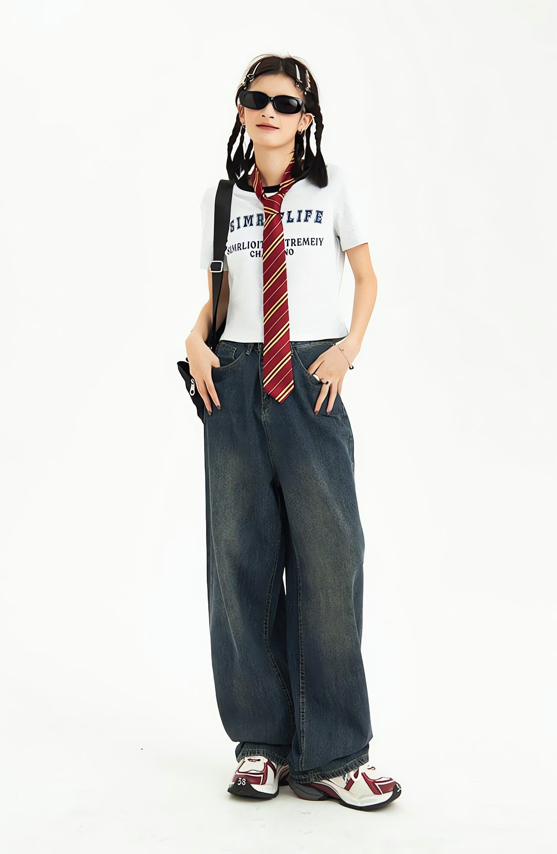 Distressed Pockets Wide Leg Baggy Jeans - KAYSMAR