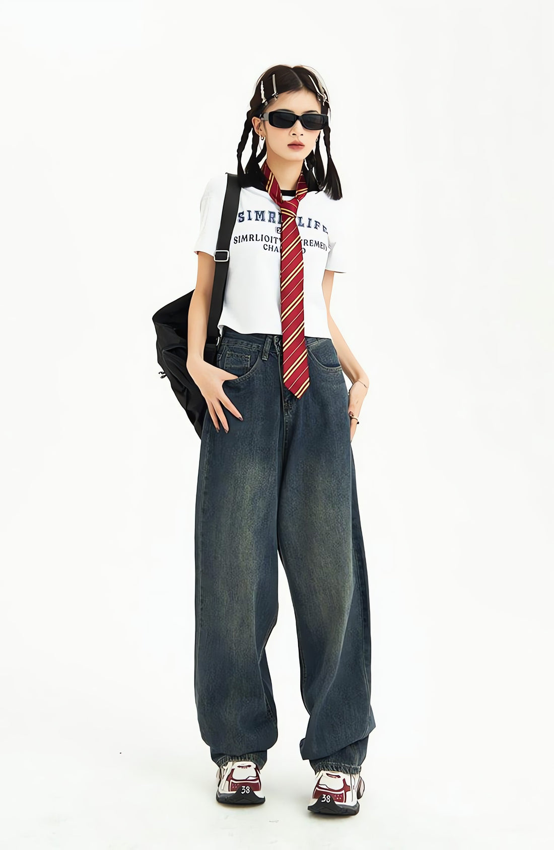 Distressed Pockets Wide Leg Baggy Jeans - KAYSMAR