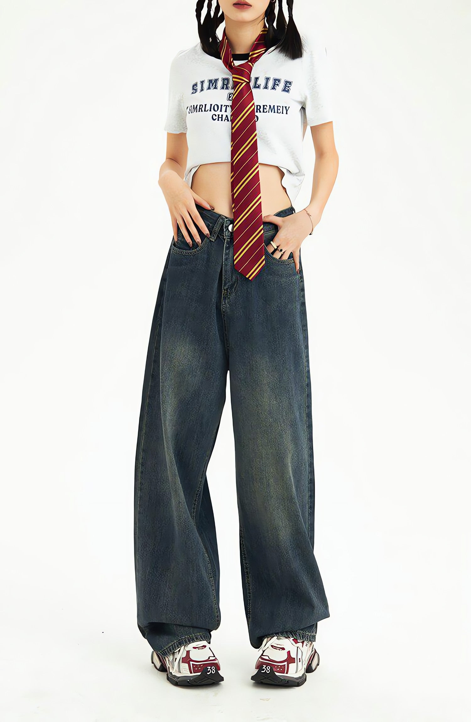 Distressed Pockets Wide Leg Baggy Jeans - KAYSMAR