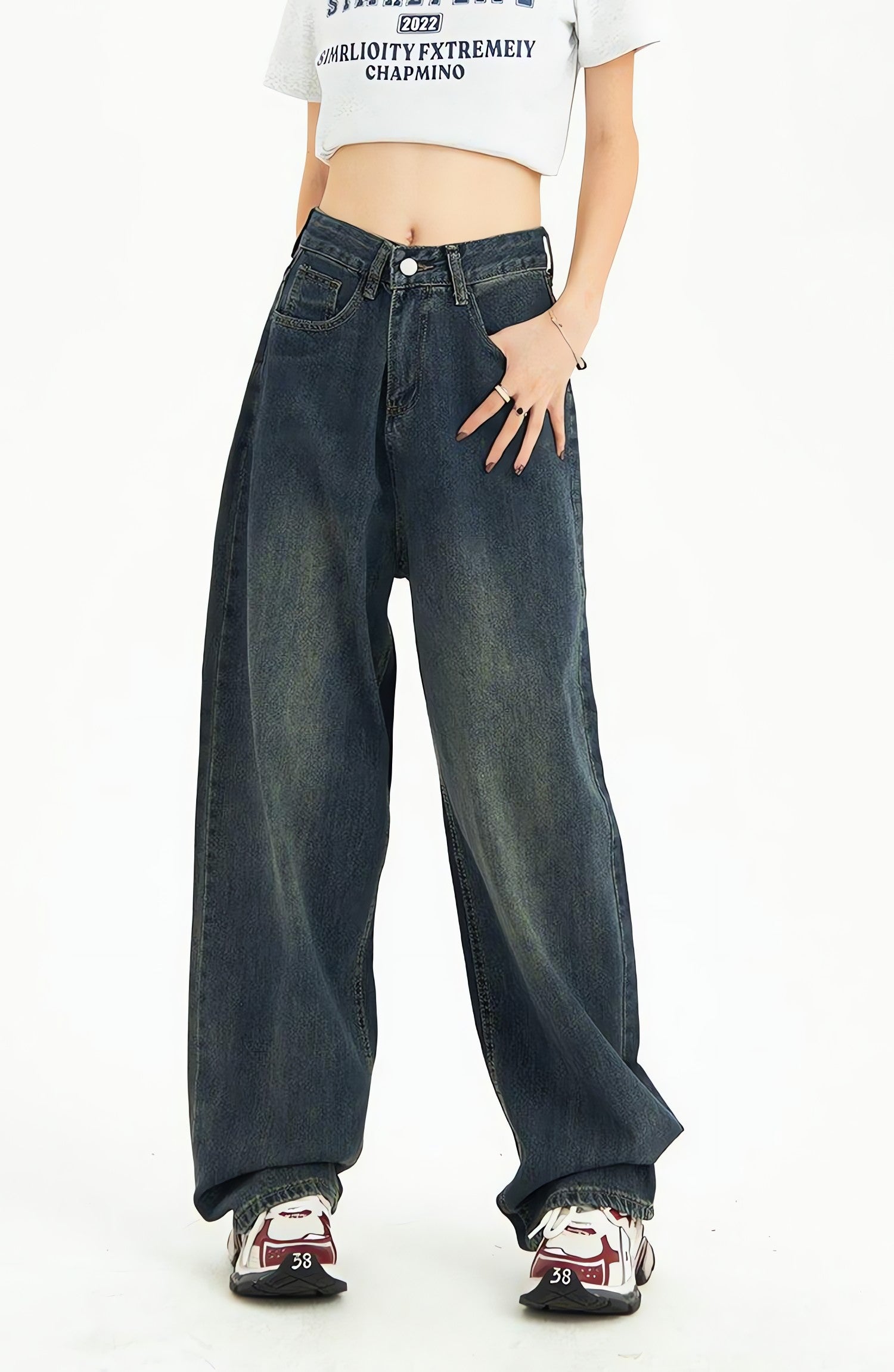 Distressed Pockets Wide Leg Baggy Jeans - KAYSMAR