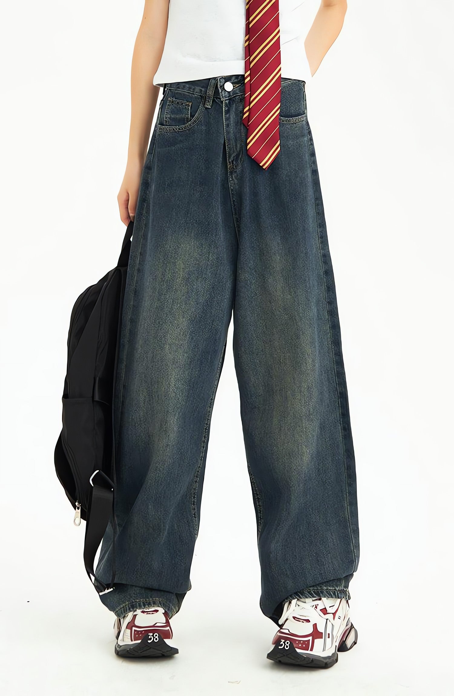 Distressed Pockets Wide Leg Baggy Jeans - KAYSMAR