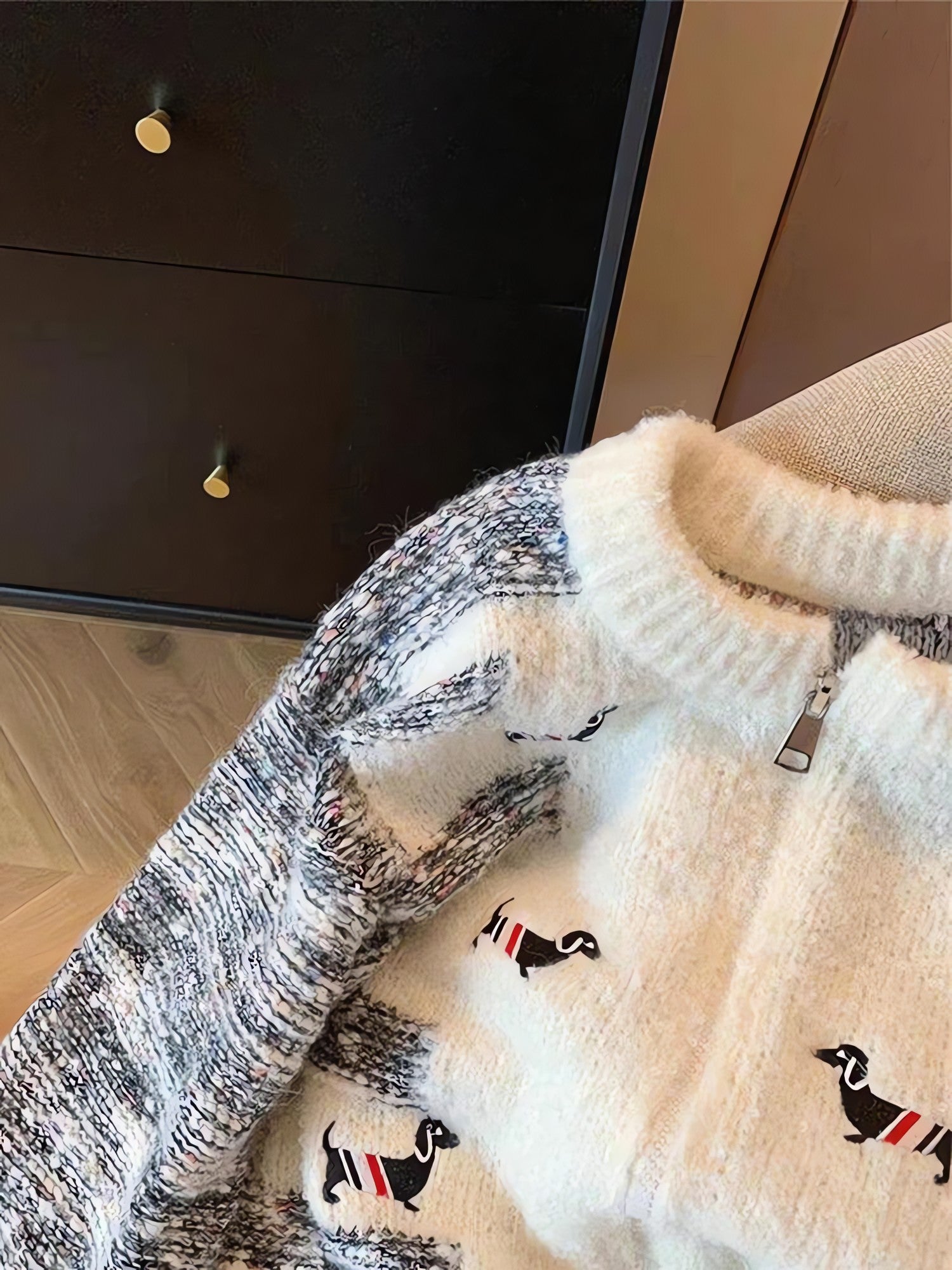 Dog Embroidered Double Zip-Up Knitted Cardigan - KAYSMAR