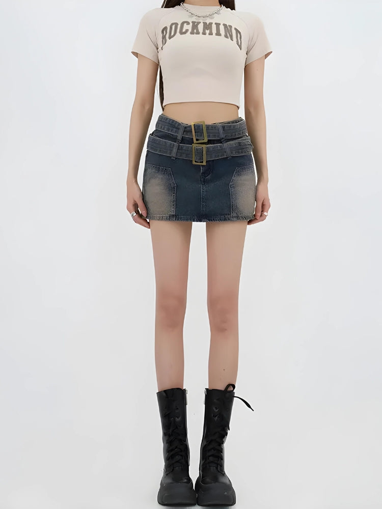 Double Belted Denim Mini Skort - KAYSMAR