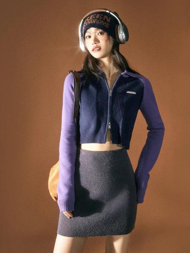 Double Zip-Up Crop Cardigan - KAYSMAR