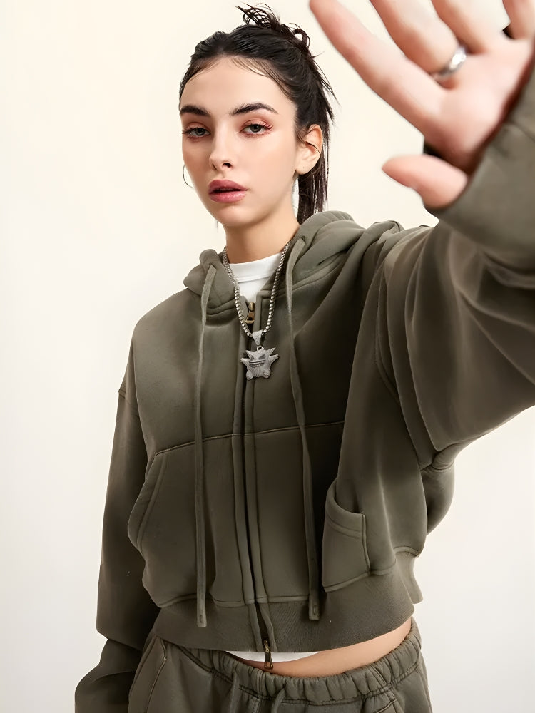 Double Zip-Up Cropped Hoodie - KAYSMAR