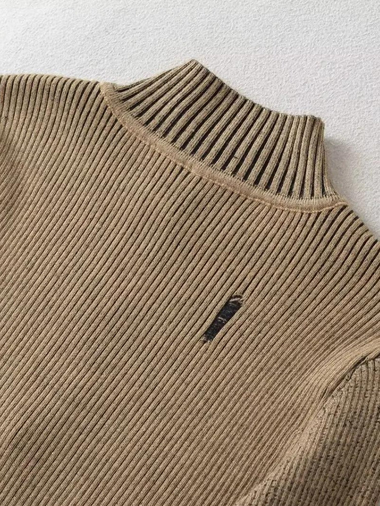Double Zip-Up Distressed Corduroy Cardigan - KAYSMAR