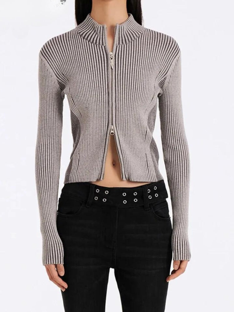 Double Zip-Up Distressed Corduroy Cardigan - KAYSMAR