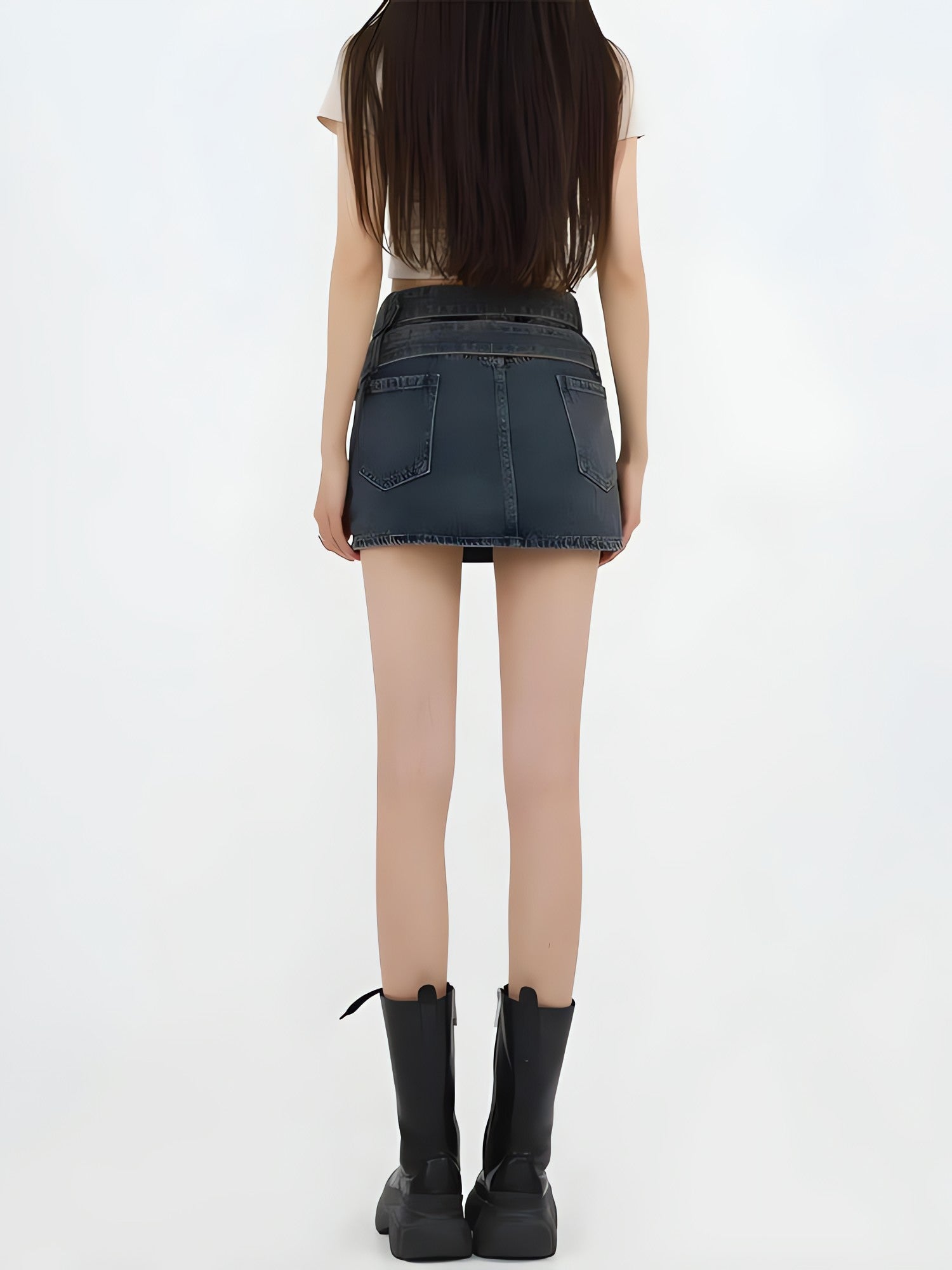 Double Belted Denim Mini Skort - KAYSMAR