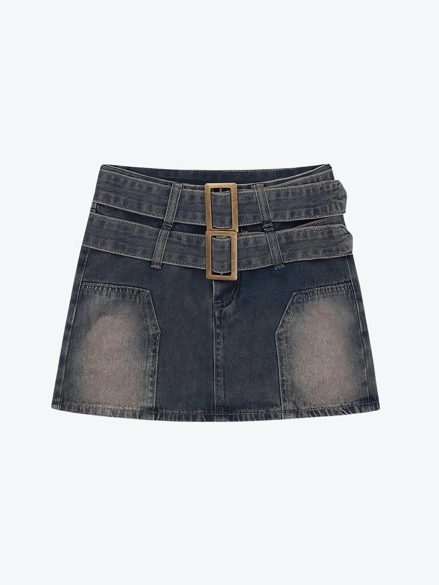 Double Belted Denim Mini Skort - KAYSMAR