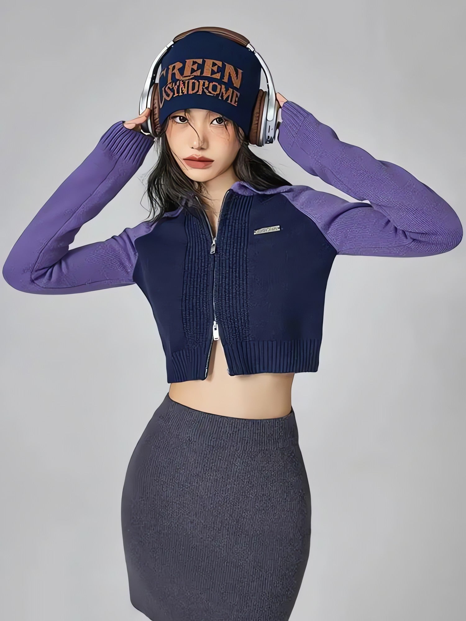 Double Zip-Up Crop Cardigan - KAYSMAR