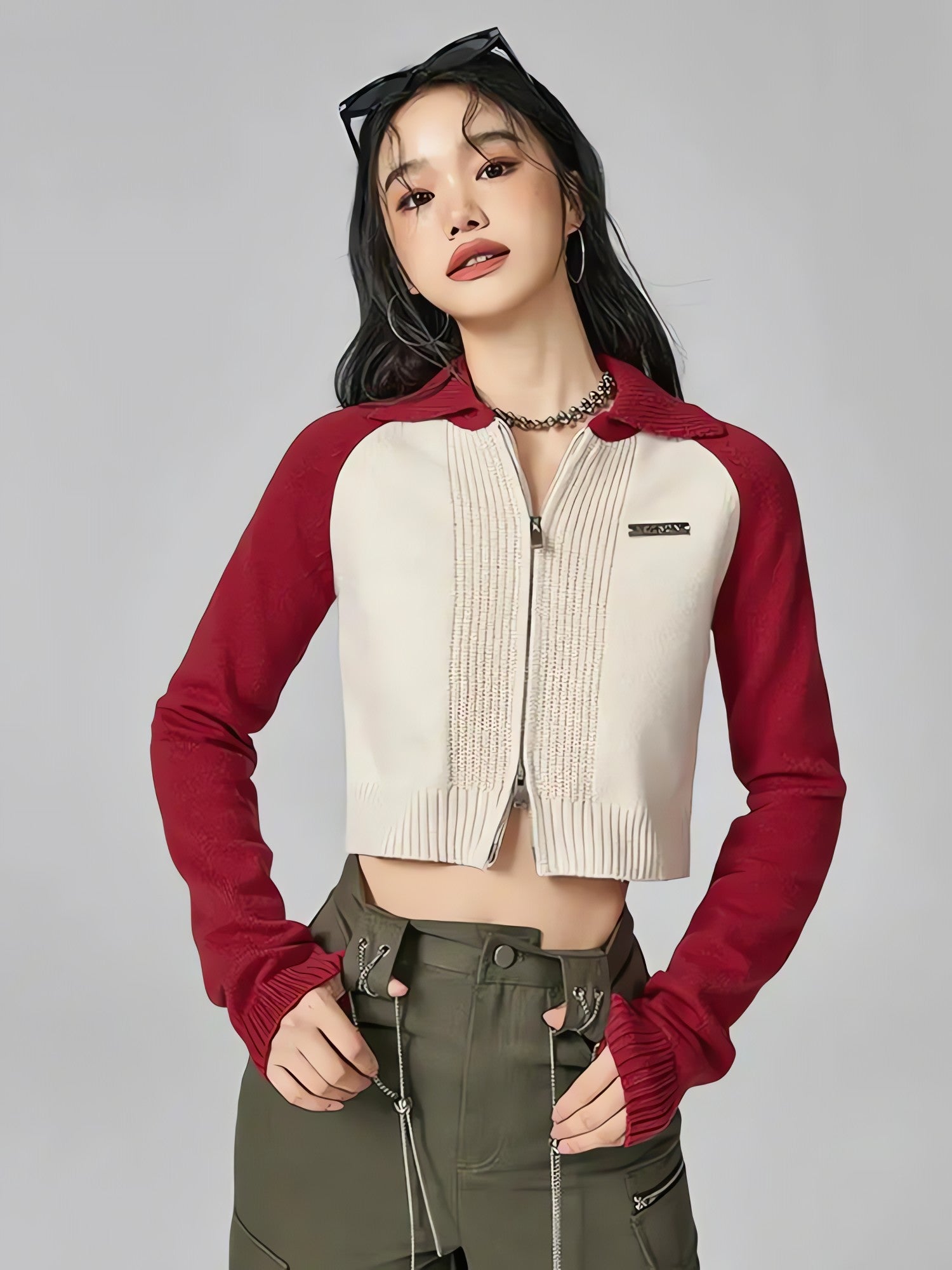 Double Zip-Up Crop Cardigan - KAYSMAR
