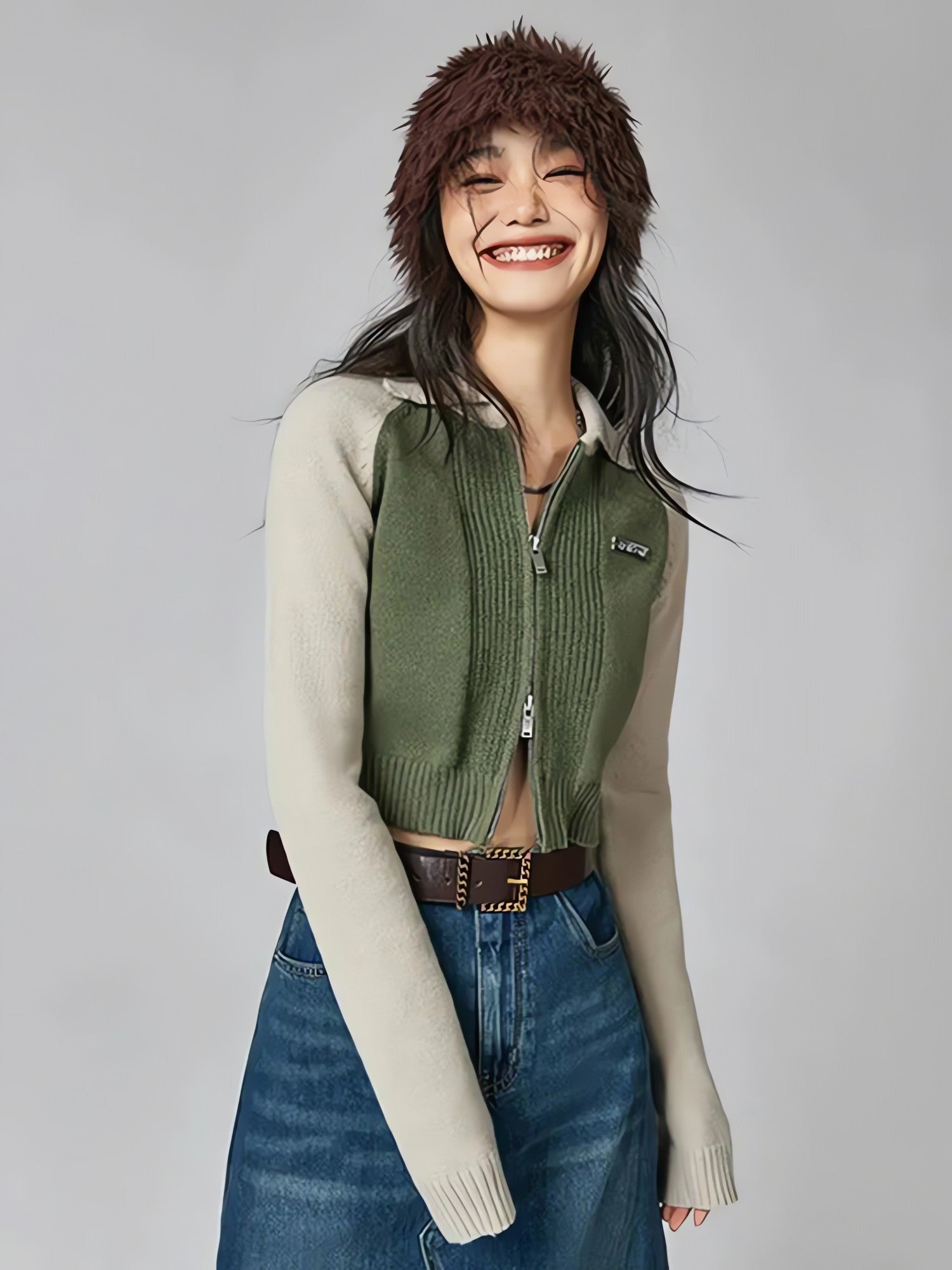 Double Zip-Up Crop Cardigan - KAYSMAR