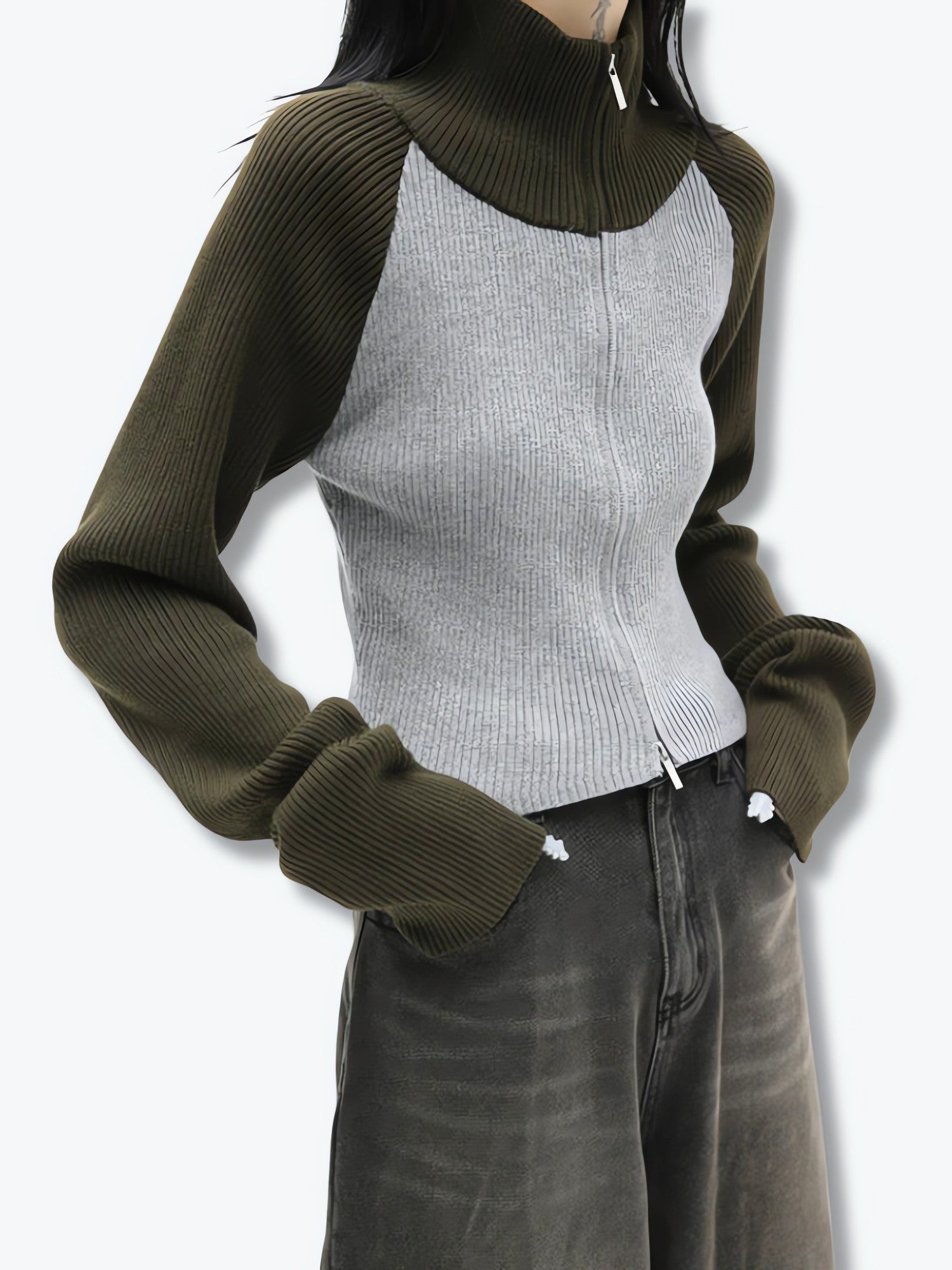 Double Zip-Up Ribbed Cardigan - KAYSMAR