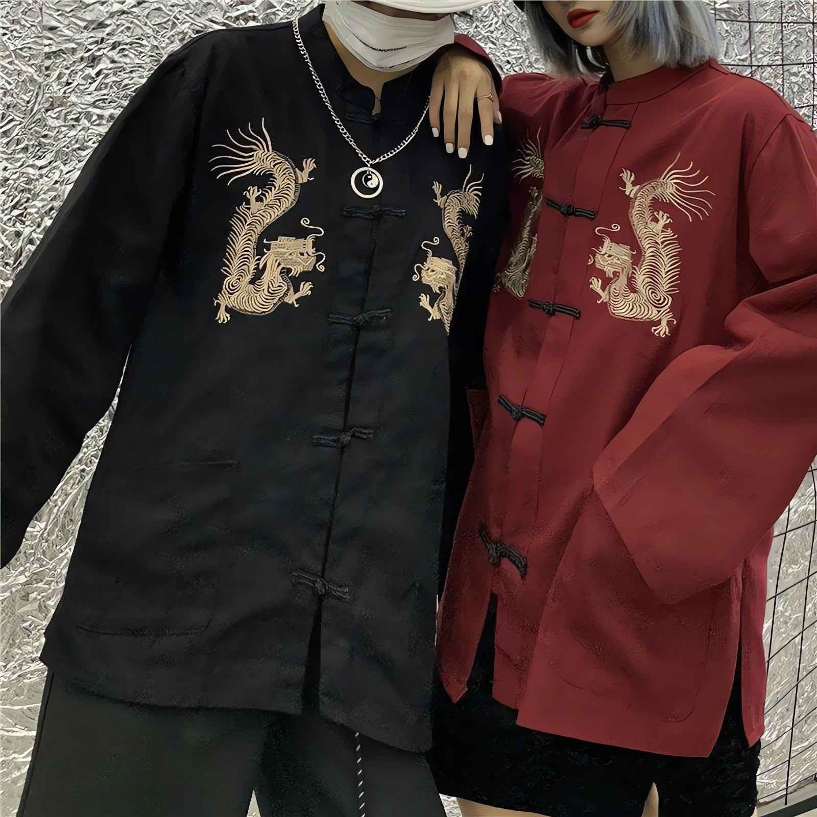 Dragon Embroidery Mandarin Collar Shirt - KAYSMAR
