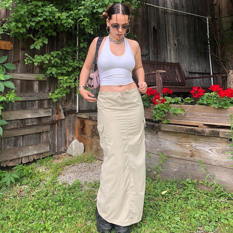 Drawstring Parachute Maxi Skirt - KAYSMAR