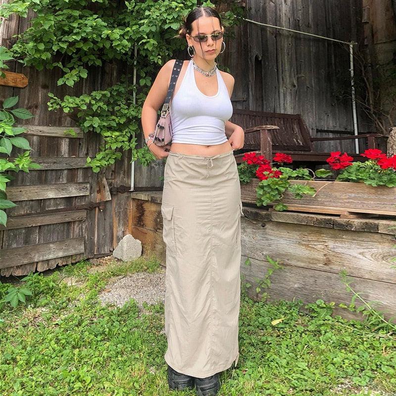 Drawstring Parachute Maxi Skirt - KAYSMAR