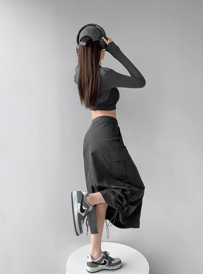 Drawstring Parachute Midi Skirt - KAYSMAR