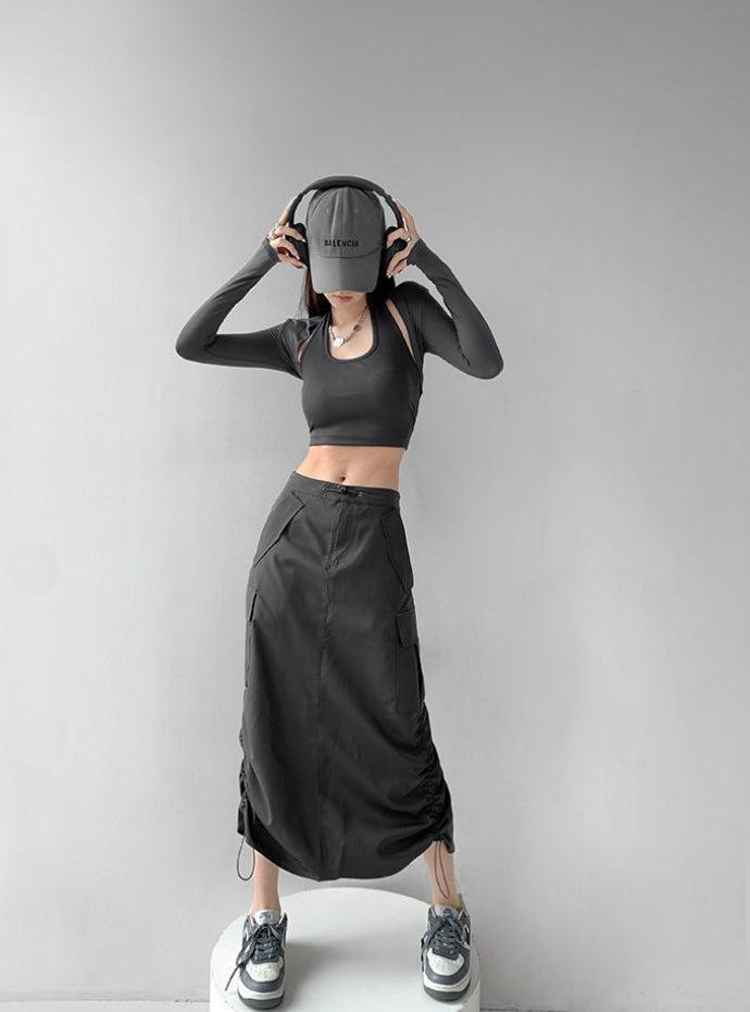 Drawstring Parachute Midi Skirt - KAYSMAR