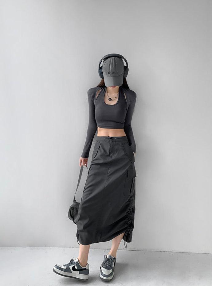 Drawstring Parachute Midi Skirt - KAYSMAR