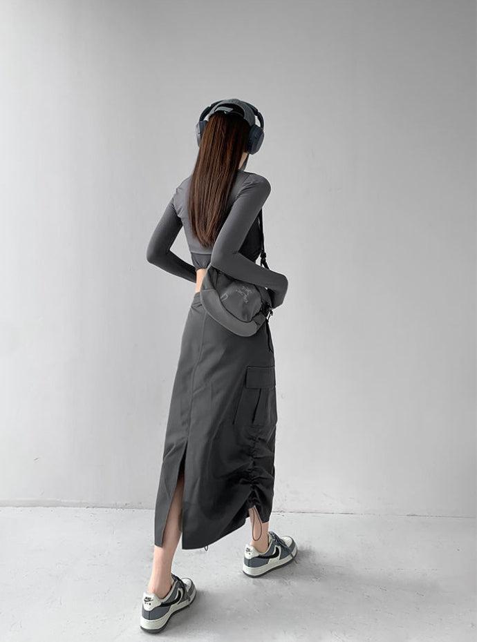 Drawstring Parachute Midi Skirt - KAYSMAR