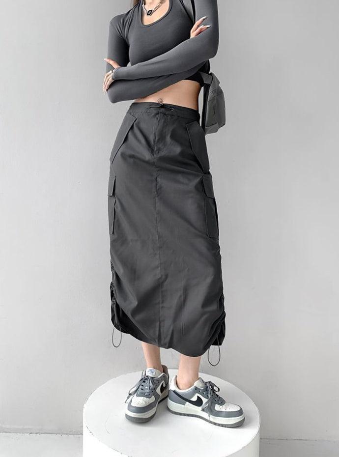 Drawstring Parachute Midi Skirt - KAYSMAR