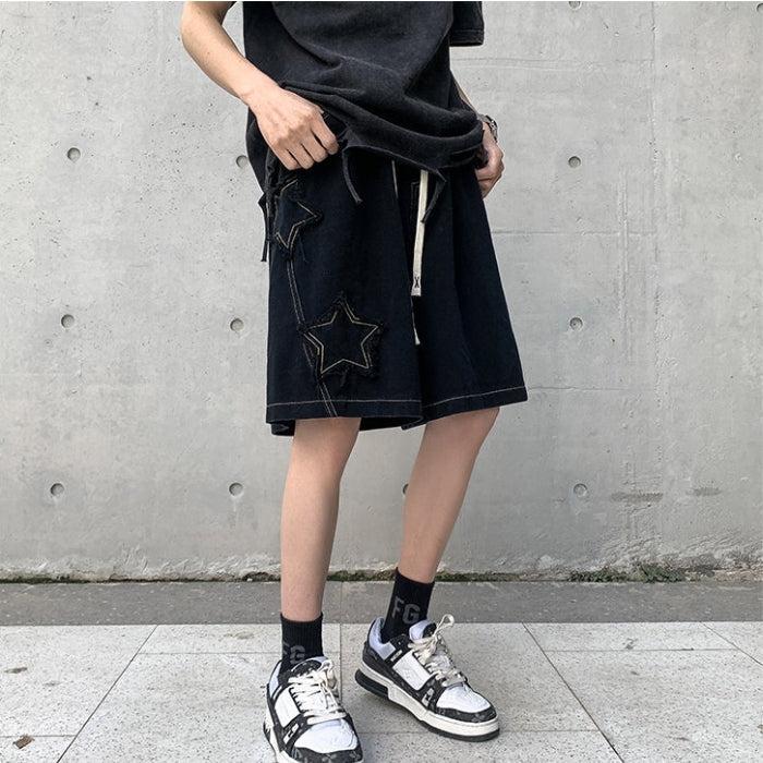 Drawstring Star Embroidered Shorts - KAYSMAR