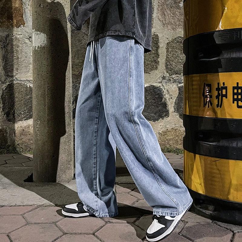 Drawstring Straight Leg Baggy Jeans - KAYSMAR