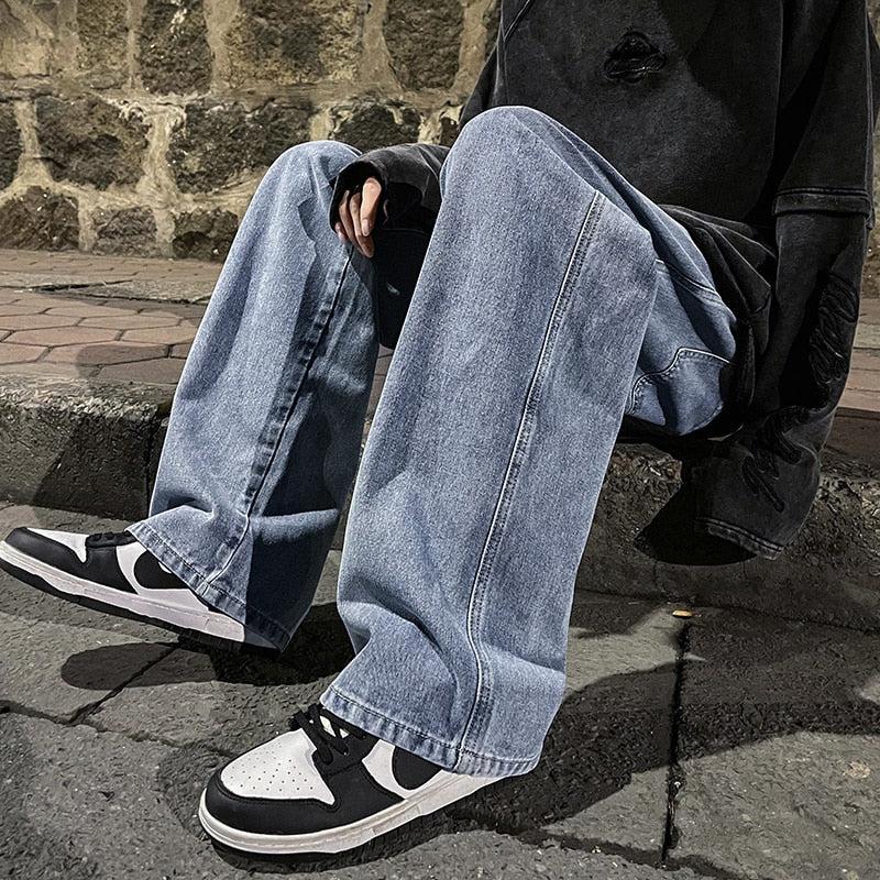 Drawstring Straight Leg Baggy Jeans - KAYSMAR