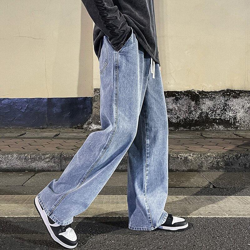 Drawstring Straight Leg Baggy Jeans - KAYSMAR