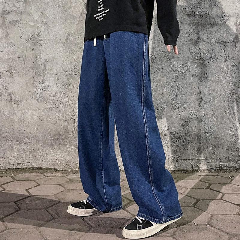 Drawstring Straight Leg Baggy Jeans - KAYSMAR