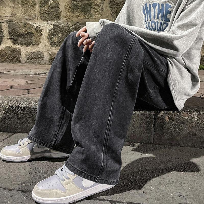 Drawstring Straight Leg Baggy Jeans - KAYSMAR