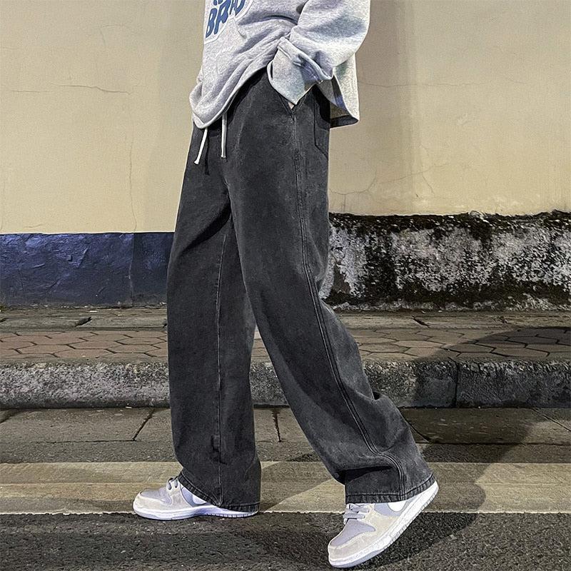 Drawstring Straight Leg Baggy Jeans - KAYSMAR