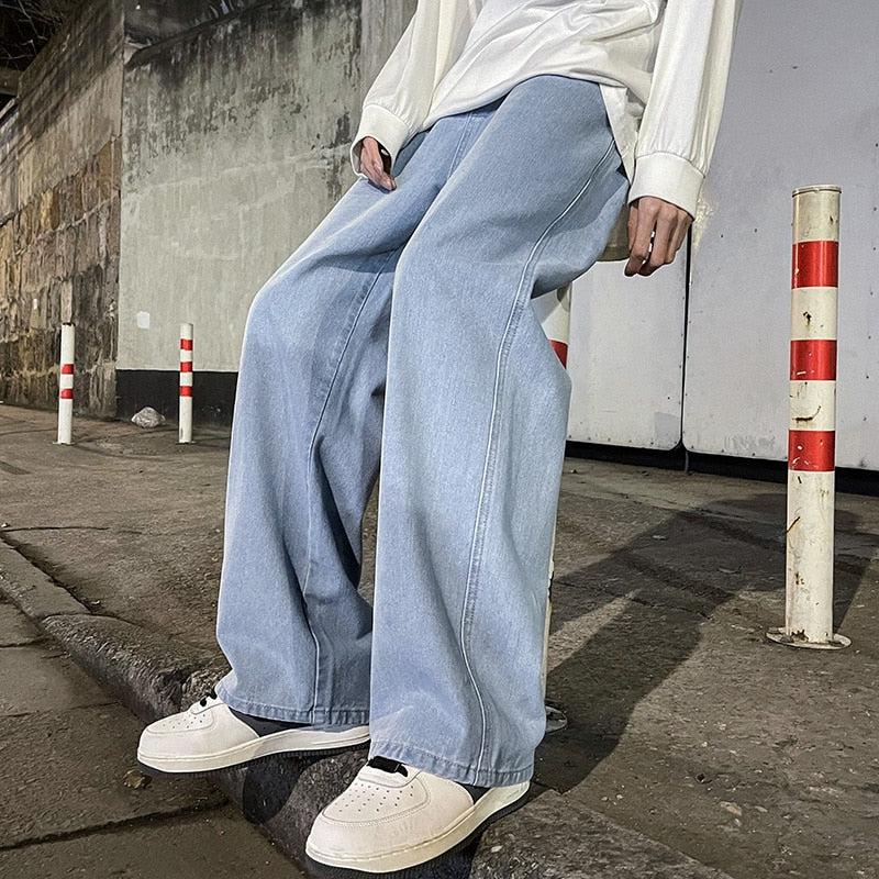 Drawstring Straight Leg Baggy Jeans - KAYSMAR