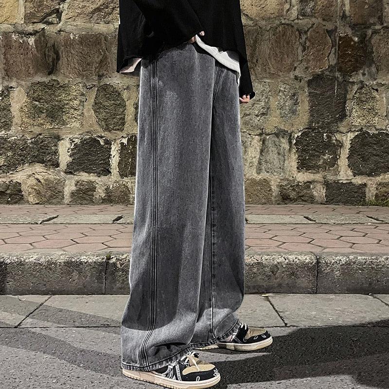 Drawstring Straight Leg Baggy Jeans - KAYSMAR