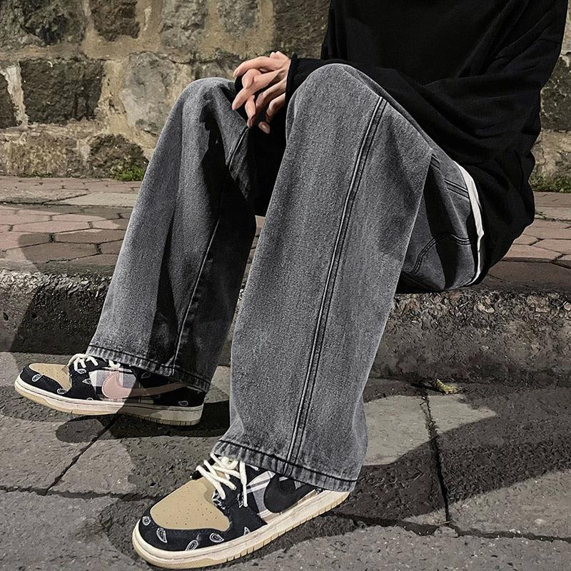 Drawstring Straight Leg Baggy Jeans - KAYSMAR