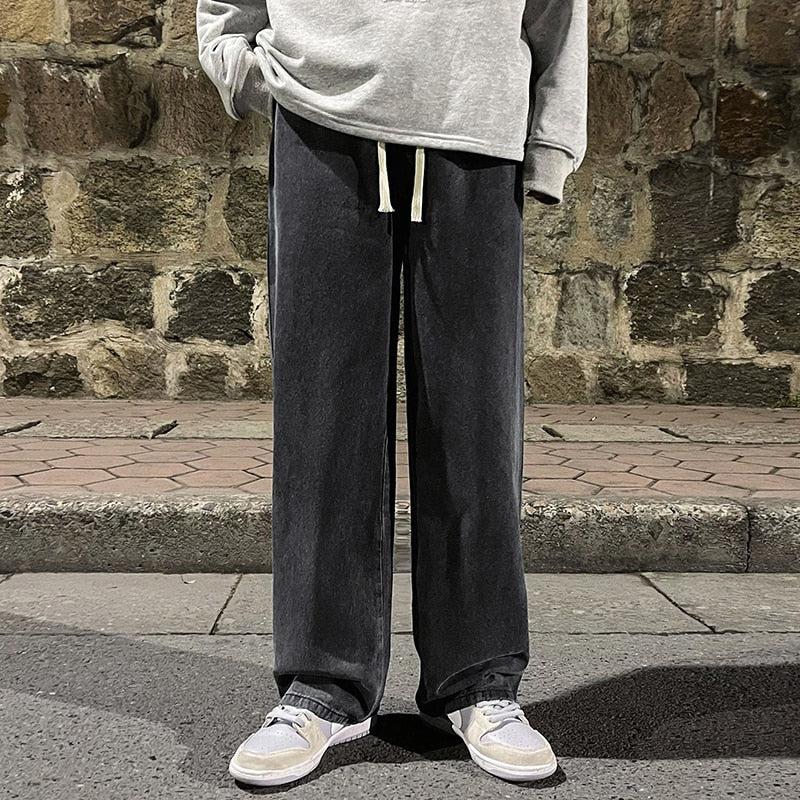 Drawstring Straight Leg Baggy Jeans - KAYSMAR