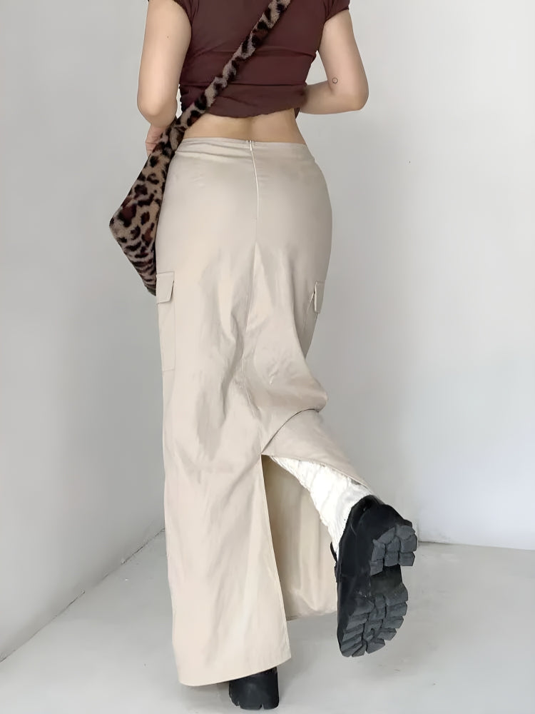 Drawstring Waist Parachute Maxi Skirt - KAYSMAR