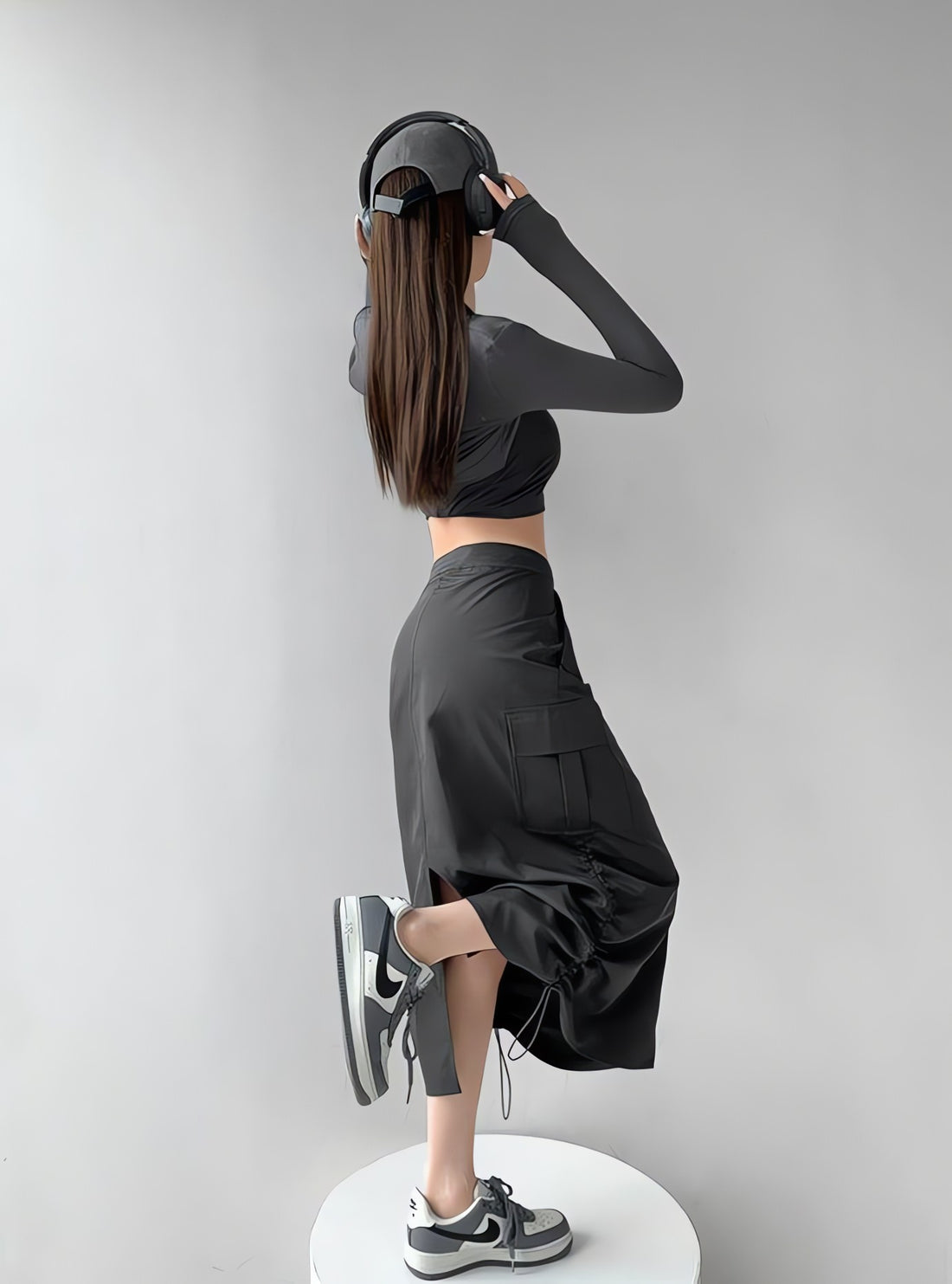 Drawstring Parachute Midi Skirt - KAYSMAR