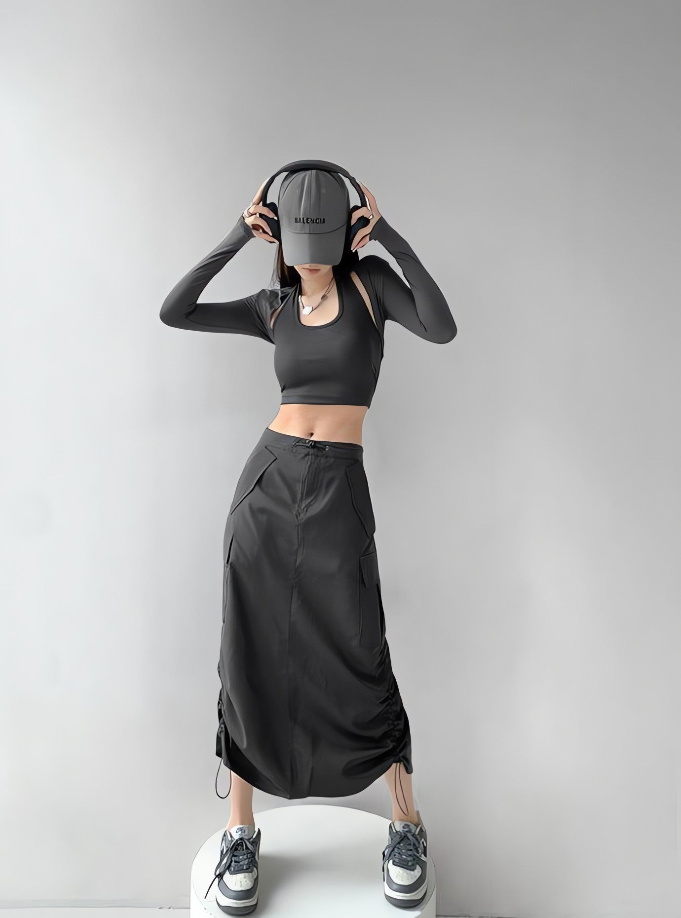 Drawstring Parachute Midi Skirt - KAYSMAR