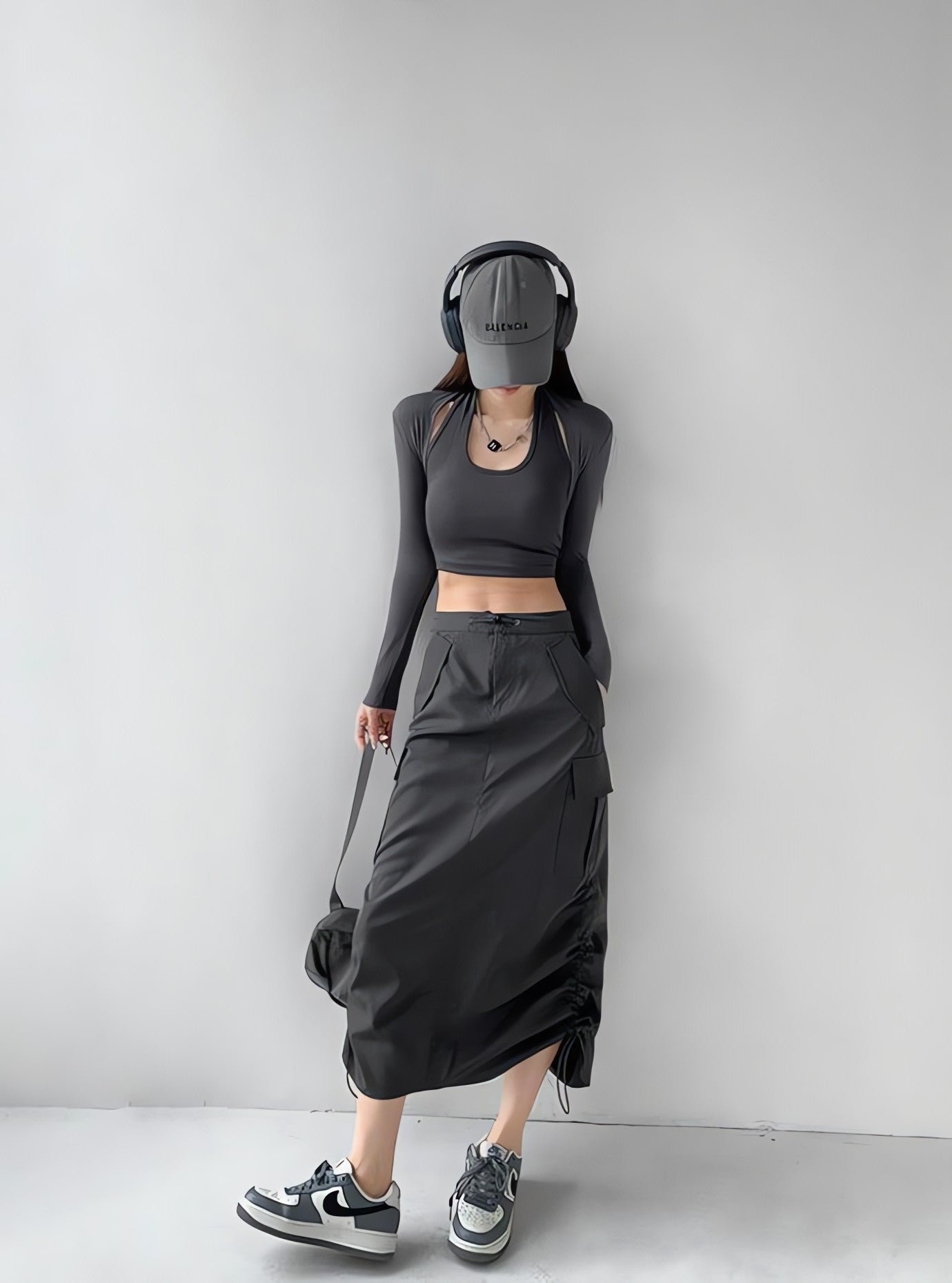 Drawstring Parachute Midi Skirt - KAYSMAR