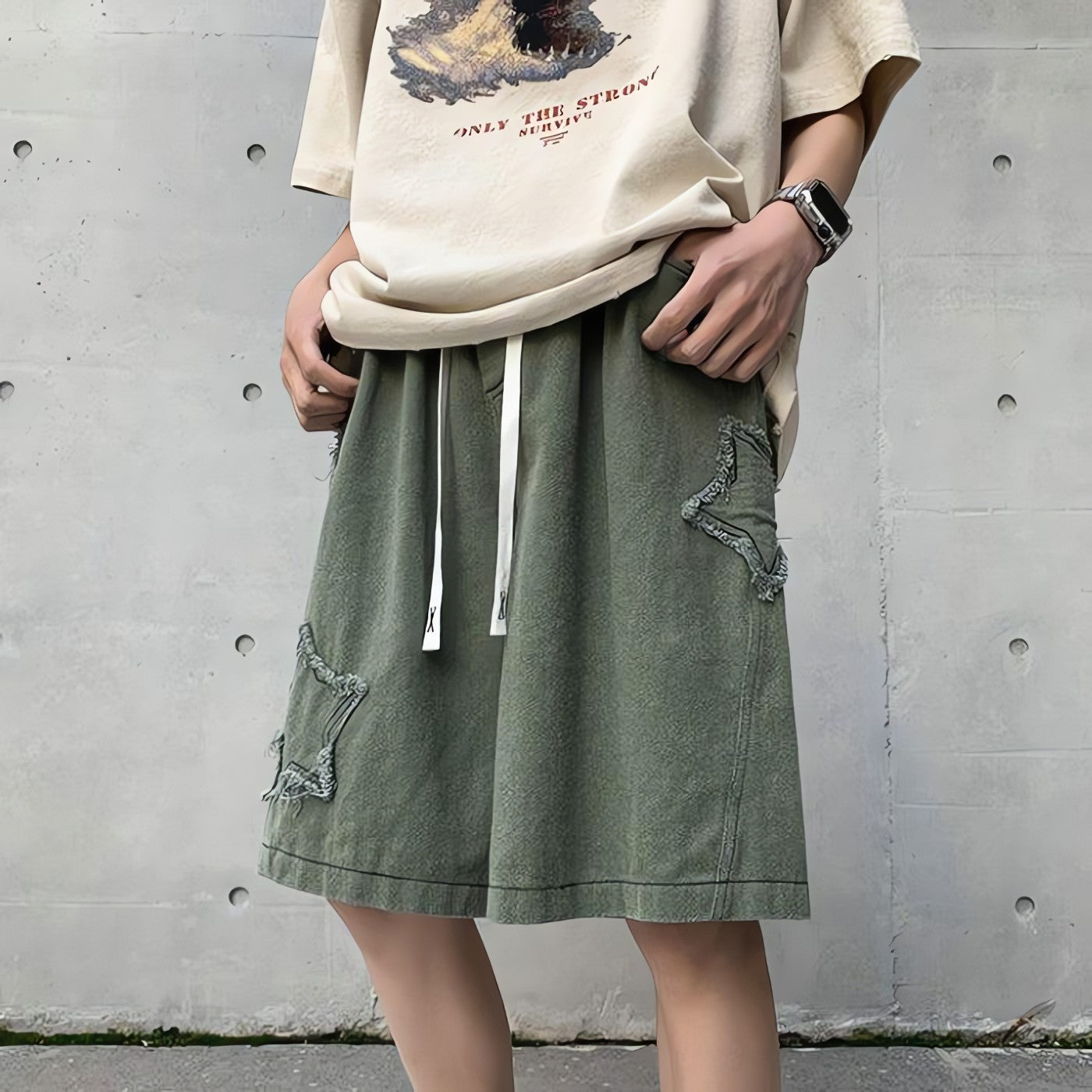 Drawstring Star Embroidered Shorts - KAYSMAR